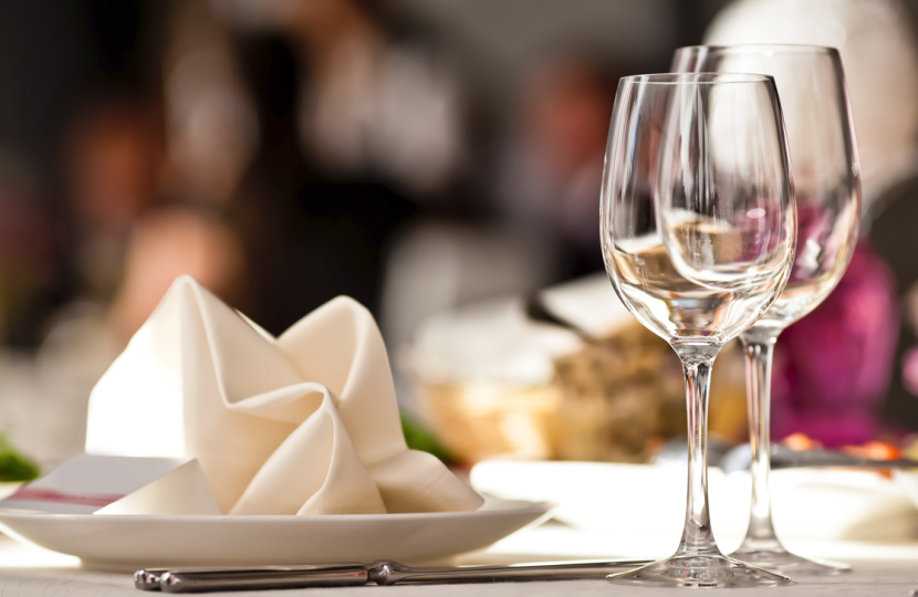 Dinner setting with wine glasses