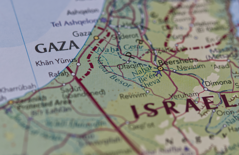 Map showing Israel and Gaza